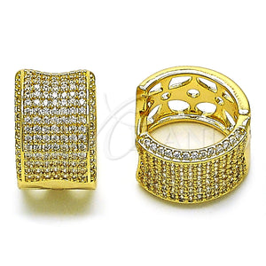 Gold Filled Hoop Earrings — Huggie Hoop Four-leaf Clover Design with White Cubic — main product view — SKU 157558 | Oro Laminado aretes de aro — Huggie Hoop Four-leaf Clover diseño with blanco Cubic — SKU 157558