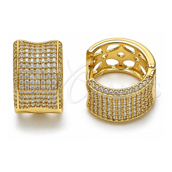 Oro Laminado Huggie Hoop, Gold Filled Style Four-leaf Clover Design, with White Cubic Zirconia, Polished, Golden Finish, 02.283.0167.20