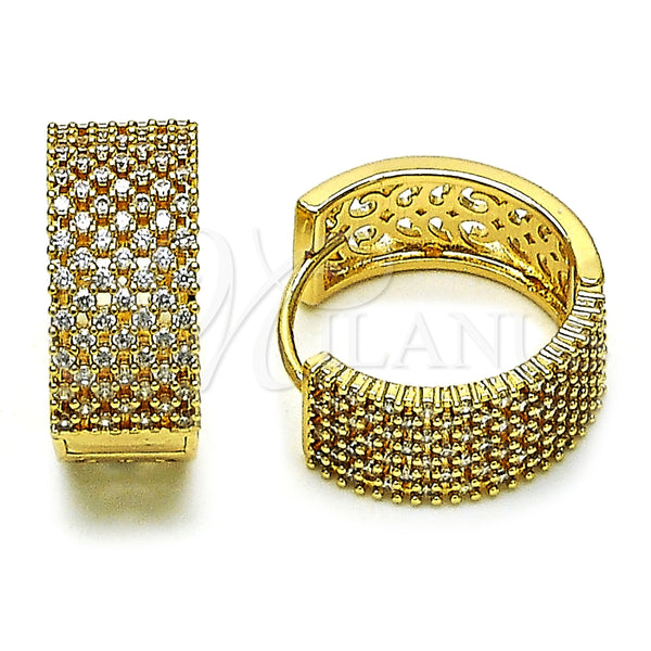 Gold Filled Hoop Earrings — Huggie Hoop with White Cubic Zirconia Polished 02. — main product view — SKU 157559 | Oro Laminado aretes de aro — Huggie Hoop with blanco Cubic Zirconia pulido 02. — SKU 157559
