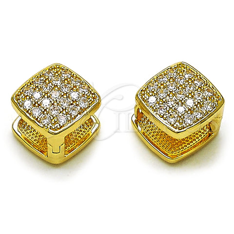 Oro Laminado Huggie Hoop, Gold Filled Style with White Cubic Zirconia, Polished, Golden Finish, 02.283.0175.12