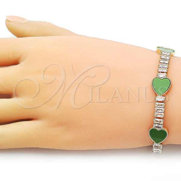 Gold Filled Bracelet — Fancy Bracelet Heart and Baguette Design with Black — alternate product view — SKU 157583 | Oro Laminado brazalete — elegante Bracelet corazón and Baguette diseño with negro — SKU 157583