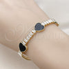 Oro Laminado Fancy Bracelet, Gold Filled Style Heart and Baguette Design, with Black Mother of Pearl and White Cubic Zirconia, Polished, Golden Finish, 03.283.0423.2.07 (06 MM Thickness, 7 Inches Length)