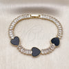 Oro Laminado Fancy Bracelet, Gold Filled Style Heart and Baguette Design, with Black Mother of Pearl and White Cubic Zirconia, Polished, Golden Finish, 03.283.0423.2.07 (06 MM Thickness, 7 Inches Length)
