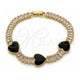 Oro Laminado Fancy Bracelet, Gold Filled Style Heart and Baguette Design, with Black Mother of Pearl and White Cubic Zirconia, Polished, Golden Finish, 03.283.0423.2.07 (06 MM Thickness, 7 Inches Length)