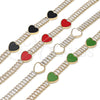 Oro Laminado Fancy Bracelet, Gold Filled Style Heart and Baguette Design, with Black Mother of Pearl and White Cubic Zirconia, Polished, Golden Finish, 03.283.0423.2.07 (06 MM Thickness, 7 Inches Length)