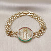 Oro Laminado Fancy Bracelet, Gold Filled Style San Judas and Bismark Design, with Multicolor Micro Pave, Polished, Golden Finish, 03.283.0340.2.07 (10 MM Thickness, 7 Inches Length)