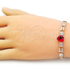 Oro Laminado Fancy Bracelet, Gold Filled Style Heart and Baguette Design, with Garnet and White Cubic Zirconia, Polished, Golden Finish, 03.283.0304.3.07