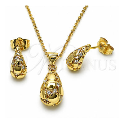 Oro Laminado Earring and Pendant Adult Set, Gold Filled Style Teardrop Design, with White Cubic Zirconia, Polished, Golden Finish, 10.156.0497