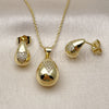Oro Laminado Earring and Pendant Adult Set, Gold Filled Style Teardrop and Heart Design, with White Micro Pave, Polished, Golden Finish, 10.156.0498