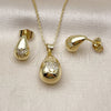 Oro Laminado Earring and Pendant Adult Set, Gold Filled Style Teardrop and Butterfly Design, with White Micro Pave, Polished, Golden Finish, 10.156.0501
