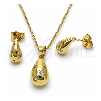Oro Laminado Earring and Pendant Adult Set, Gold Filled Style Teardrop Design, with White Cubic Zirconia, Polished, Golden Finish, 10.156.0502