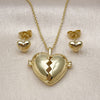 Oro Laminado Earring and Pendant Adult Set, Gold Filled Style Heart Design, Polished, Golden Finish, 10.156.0503