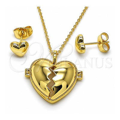 Oro Laminado Earring and Pendant Adult Set, Gold Filled Style Heart Design, Polished, Golden Finish, 10.156.0503