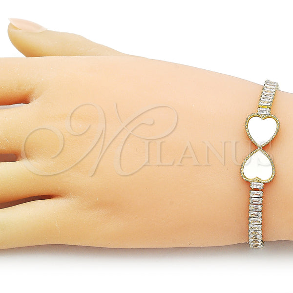 Gold Filled Bracelet — Fancy Bracelet Heart and Baguette Design with Ivory — alternate product view — SKU 157648 | Oro Laminado brazalete — elegante Bracelet corazón and Baguette diseño with Ivory — SKU 157648