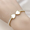 Oro Laminado Fancy Bracelet, Gold Filled Style Heart and Baguette Design, with Ivory Mother of Pearl and White Cubic Zirconia, Polished, Golden Finish, 03.284.0050.2.07 (05 MM Thickness, 7 Inches Length)