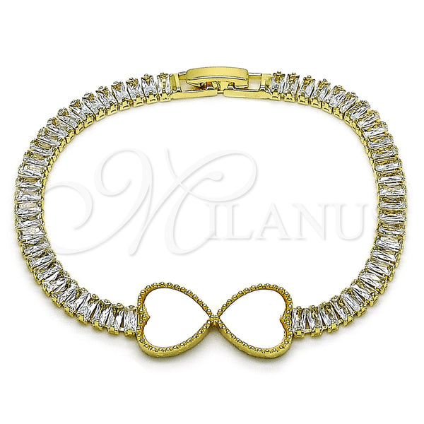 Gold Filled Bracelet — Fancy Bracelet Heart and Baguette Design with Ivory — main product view — SKU 157648 | Oro Laminado brazalete — elegante Bracelet corazón and Baguette diseño with Ivory — SKU 157648