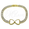 Oro Laminado Fancy Bracelet, Gold Filled Style Heart and Baguette Design, with Ivory Mother of Pearl and White Cubic Zirconia, Polished, Golden Finish, 03.284.0050.2.07 (05 MM Thickness, 7 Inches Length)