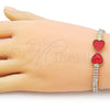 Oro Laminado Fancy Bracelet, Gold Filled Style Heart and Baguette Design, with Garnet Mother of Pearl and White Cubic Zirconia, Polished, Golden Finish, 03.284.0050.3.07 (05 MM Thickness, 7 Inches Length)