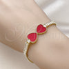 Oro Laminado Fancy Bracelet, Gold Filled Style Heart and Baguette Design, with Garnet Mother of Pearl and White Cubic Zirconia, Polished, Golden Finish, 03.284.0050.3.07 (05 MM Thickness, 7 Inches Length)