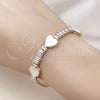 Oro Laminado Fancy Bracelet, Gold Filled Style Heart and Baguette Design, with Ivory Mother of Pearl and White Cubic Zirconia, Polished, Golden Finish, 03.283.0423.3.07 (06 MM Thickness, 7 Inches Length)