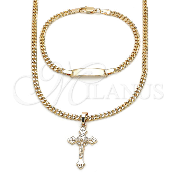 Gold Filled Bracelet — Necklace and Bracelet Crucifix and Miami Cuban Design — main product view — SKU 157661 | Oro Laminado brazalete — Necklace and Bracelet Crucifix and Miami Cuban diseño — SKU 157661