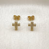 Oro Laminado Stud Earring, Gold Filled Style Cross Design, with White Micro Pave, Polished, Golden Finish, 02.411.0071