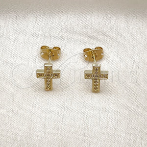 Gold Filled Ring — Stud Earring Cross Design with White Micro Pave — main product view — SKU 157669 | Oro Laminado anillo — Stud Earring cruz diseño with blanco Micro Pave — SKU 157669