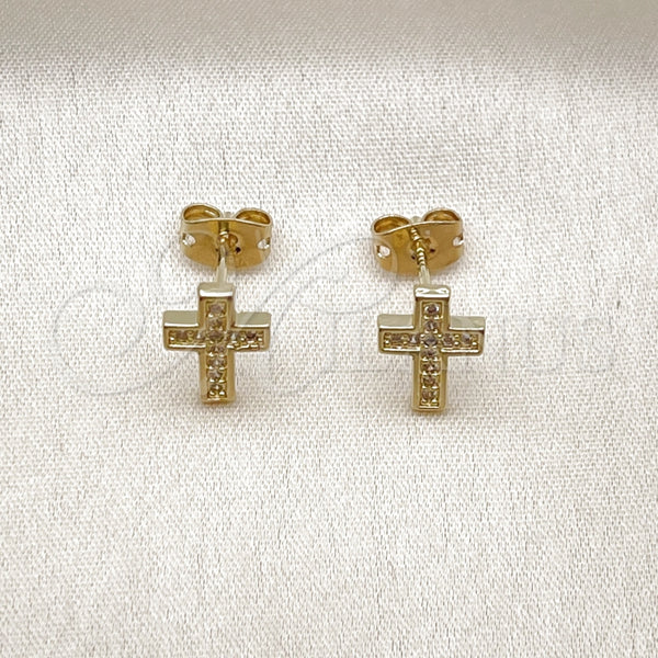 Gold Filled Ring — Stud Earring Cross Design with White Micro Pave — main product view — SKU 157669 | Oro Laminado anillo — Stud Earring cruz diseño with blanco Micro Pave — SKU 157669