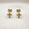 Oro Laminado Stud Earring, Gold Filled Style Cross Design, with White Micro Pave, Polished, Golden Finish, 02.411.0071