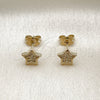 Oro Laminado Stud Earring, Gold Filled Style Star Design, with White Micro Pave, Polished, Golden Finish, 02.411.0076