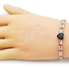 Oro Laminado Fancy Bracelet, Gold Filled Style Heart and Baguette Design, with Black and White Cubic Zirconia, Polished, Golden Finish, 03.283.0304.5.07 (05 MM Thickness, 7 Inches Length)