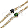 Oro Laminado Fancy Bracelet, Gold Filled Style Heart and Baguette Design, with Black and White Cubic Zirconia, Polished, Golden Finish, 03.283.0304.5.07 (05 MM Thickness, 7 Inches Length)