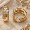 Oro Laminado Huggie Hoop, Gold Filled Style Baguette Design, with White Cubic Zirconia, Polished, Golden Finish, 02.210.0866.22