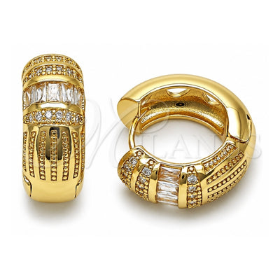Oro Laminado Huggie Hoop, Gold Filled Style Baguette Design, with White Cubic Zirconia, Polished, Golden Finish, 02.210.0866.22