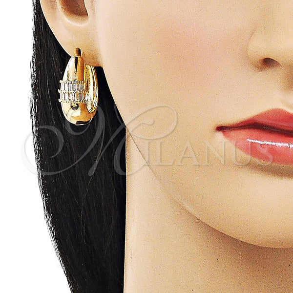 Gold Filled Hoop Earrings — Huggie Hoop Baguette Design with White Cubic Zirconia — alternate product view — SKU 157701 | Oro Laminado aretes de aro — Huggie Hoop Baguette diseño with blanco Cubic Zirconia — SKU 157701