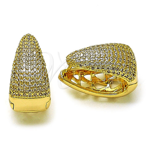 Oro Laminado Huggie Hoop, Gold Filled Style with White Micro Pave, Polished, Golden Finish, 02.283.0192.18