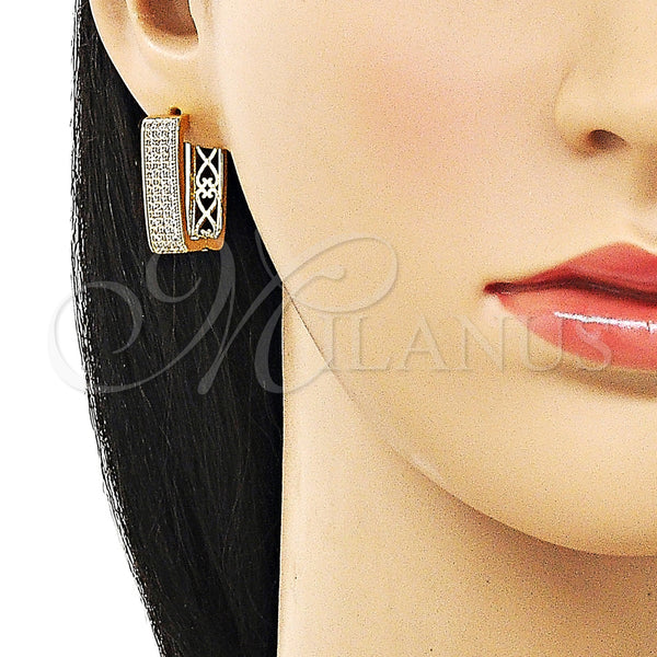Gold Filled Hoop Earrings — Huggie Hoop with White Micro Pave Polished 02. — alternate product view — SKU 157704 | Oro Laminado aretes de aro — Huggie Hoop with blanco Micro Pave pulido 02. — SKU 157704
