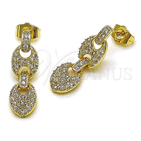 Oro Laminado Stud Earring, Gold Filled Style Puff Mariner Design, with White Cubic Zirconia, Polished, Golden Finish, 02.283.0199