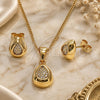 Oro Laminado Earring and Pendant Adult Set, Gold Filled Style Teardrop Design, with White Micro Pave, Polished, Golden Finish, 10.342.0206