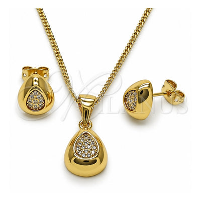 Oro Laminado Earring and Pendant Adult Set, Gold Filled Style Teardrop Design, with White Micro Pave, Polished, Golden Finish, 10.342.0206