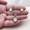 Oro Laminado Earring and Pendant Adult Set, Gold Filled Style with Ivory Opal, Polished, Golden Finish, 10.342.0210
