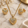Oro Laminado Earring and Pendant Adult Set, Gold Filled Style Heart Design, Diamond Cutting Finish, Golden Finish, 10.342.0213