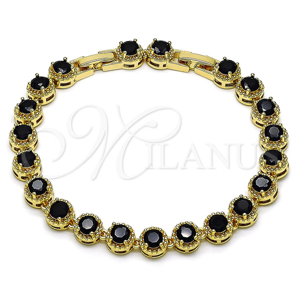 Oro Laminado Fancy Bracelet, Gold Filled Style Cluster Design, with Black Cubic Zirconia, Polished, Golden Finish, 03.283.0441.1.07