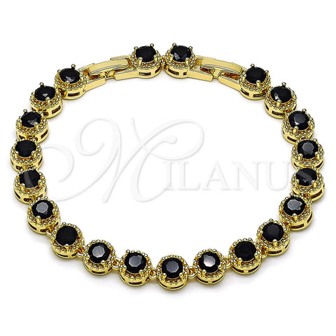 Oro Laminado Fancy Bracelet, Gold Filled Style Cluster Design, with Black Cubic Zirconia, Polished, Golden Finish, 03.283.0441.1.07