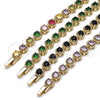 Oro Laminado Fancy Bracelet, Gold Filled Style Cluster Design, with Multicolor Cubic Zirconia, Polished, Golden Finish, 03.283.0441.2.08 (Thickness, 7 Inches Length)
