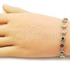 Oro Laminado Fancy Bracelet, Gold Filled Style Flower Design, with Multicolor Cubic Zirconia, Polished, Golden Finish, 03.283.0442.07 (07 MM Thickness, 7 Inches Length)