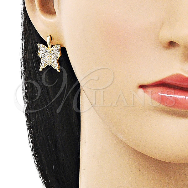 Gold Filled Hoop Earrings — Huggie Hoop Butterfly Design with White Cubic Zirconia — alternate product view — SKU 157740 | Oro Laminado aretes de aro — Huggie Hoop mariposa diseño with blanco Cubic Zirconia — SKU 157740
