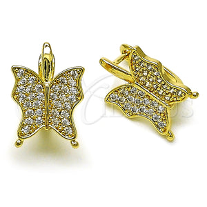 Gold Filled Hoop Earrings — Huggie Hoop Butterfly Design with White Cubic Zirconia — main product view — SKU 157740 | Oro Laminado aretes de aro — Huggie Hoop mariposa diseño with blanco Cubic Zirconia — SKU 157740