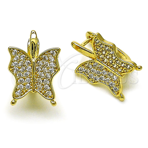 Gold Filled Hoop Earrings — Huggie Hoop Butterfly Design with White Cubic Zirconia — main product view — SKU 157740 | Oro Laminado aretes de aro — Huggie Hoop mariposa diseño with blanco Cubic Zirconia — SKU 157740