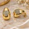 Oro Laminado Stud Earring, Gold Filled Style Teardrop and Heart Design, with White Cubic Zirconia, Polished, Golden Finish, 02.283.0208